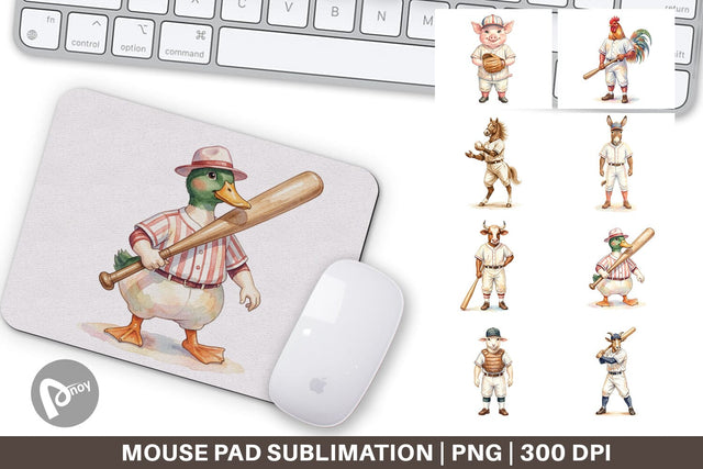 Mouse Pad Watercolor Vintage Farm Animal Baseball Sublimation artnoy 