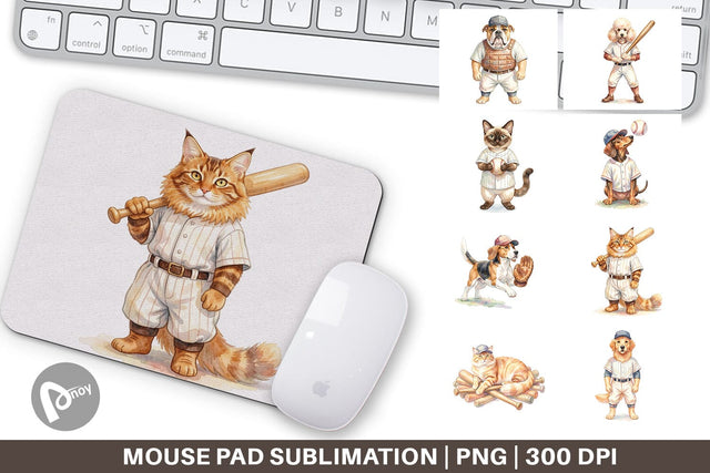 Mouse Pad Watercolor Vintage Pet Animal Baseball Sublimation artnoy 