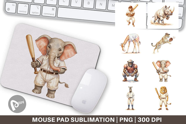 Mouse Pad Watercolor Vintage Safari Animal Baseball Sublimation artnoy 
