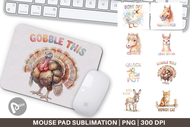 Mouse Pad Watercolor Wacky Barnyard Animal Quotes Sublimation artnoy 
