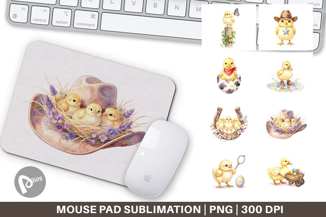 Mouse Pad Watercolor Western Chick And Duckling Art Sublimation artnoy 