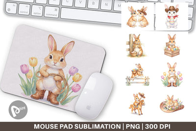Mouse Pad Watercolor Western Cowboy Bunny Easter Sublimation artnoy 