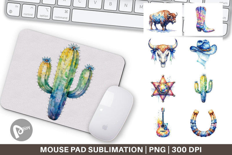 Mouse Pad Watercolor Western Cowgirl Sublimation artnoy 