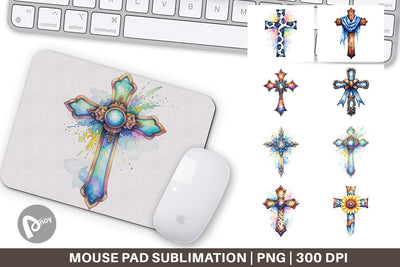 Mouse Pad Watercolor Western Cross Sublimation artnoy 