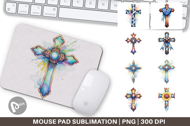 Mouse Pad Watercolor Western Cross Sublimation artnoy 