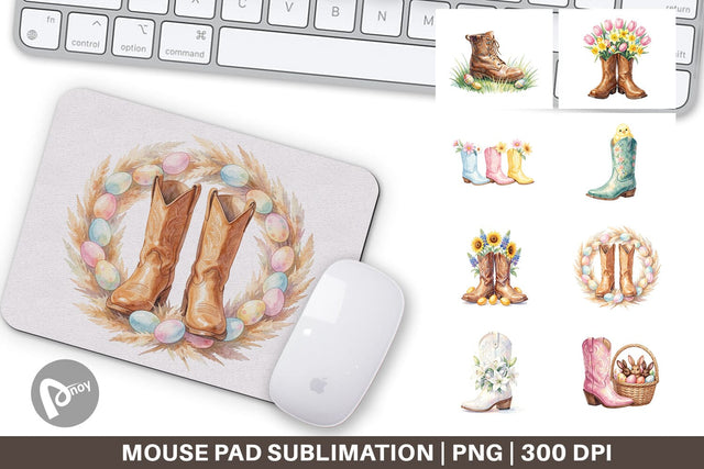 Mouse Pad Watercolor Western Easter Cowboy Boots Sublimation artnoy 