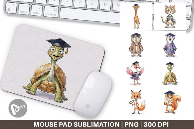 Mouse Pad Watercolor Whimsical Animal Graduates Sublimation artnoy 