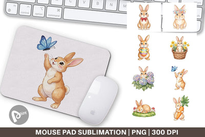 Mouse Pad Watercolor Whimsical Spring Bunny Art Sublimation artnoy 