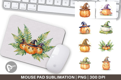 Mouse Pad Watercolor Whimsical Woodland Witch Hat Sublimation artnoy 