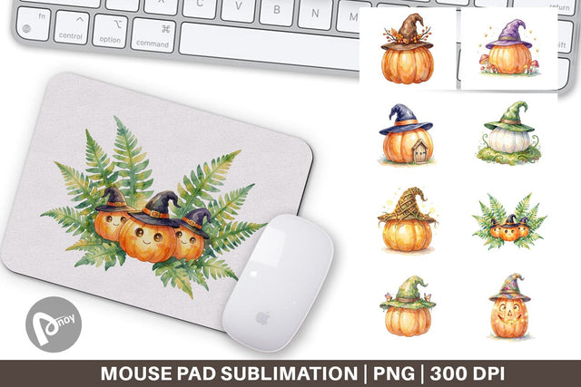 Mouse Pad Watercolor Whimsical Woodland Witch Hat Sublimation artnoy 