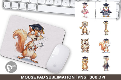 Mouse Pad Watercolor Wild Animal Graduation Party Sublimation artnoy 