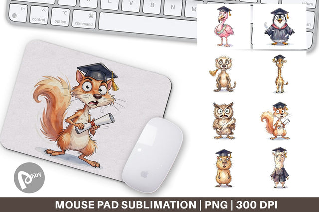 Mouse Pad Watercolor Wild Animal Graduation Party Sublimation artnoy 