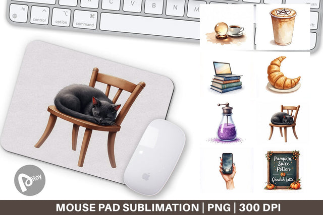 Mouse Pad Watercolor Witchy Coffee Shop Sublimation artnoy 