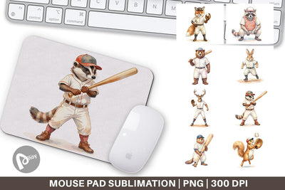 Mouse Pad Watercolor Woodland Animal Baseball Sublimation artnoy 
