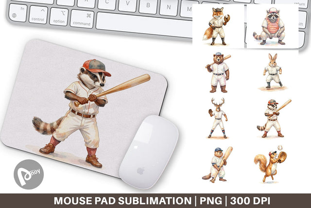 Mouse Pad Watercolor Woodland Animal Baseball Sublimation artnoy 