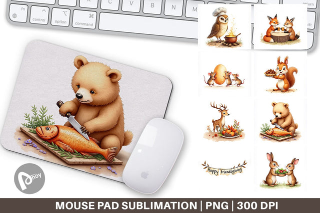 Mouse Pad Watercolor Woodland Friendsgiving Sublimation artnoy 