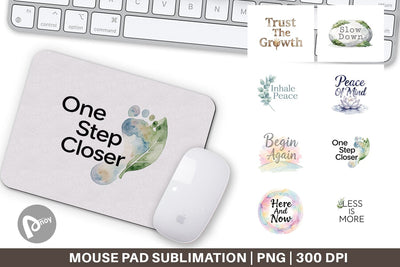 Mouse Pad Watercolor Zen Botanical Minimal Quote Sublimation artnoy 