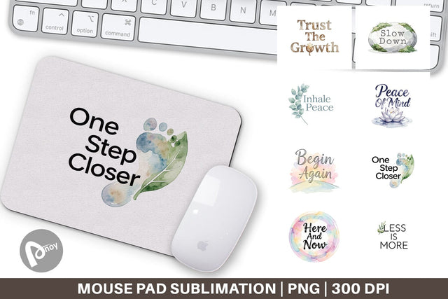 Mouse Pad Watercolor Zen Botanical Minimal Quote Sublimation artnoy 