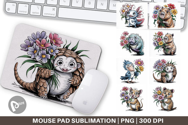 Mouse Pad Whimsical Animal Bouquet Sublimation artnoy 