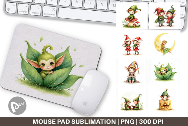 Mouse Pad Whimsical Christmas Elves Sublimation artnoy 