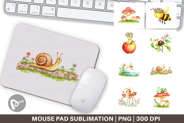Mouse Pad Whimsical Garden Creatures Sublimation artnoy 