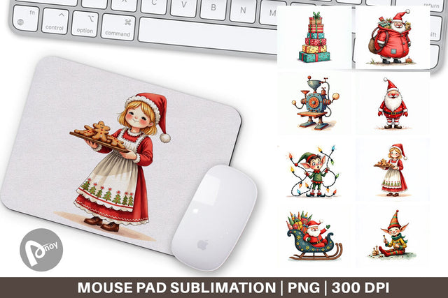 Mouse Pad Whimsical Santa Workshop Sublimation artnoy 