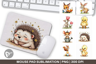 Mouse Pad Whimsical Spring Critters Sketch & Watercolor Sublimation artnoy 