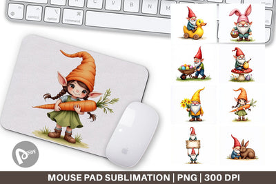 Mouse Pad Whimsical Spring Garden Gnomes Easter Sublimation artnoy 