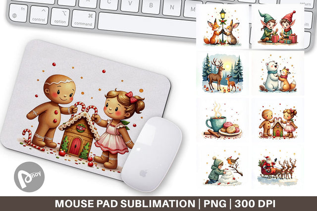 Mouse Pad Whimsical Watercolor Christmas Sublimation artnoy 