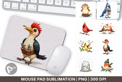 Mouse Pad Whimsical Winter Birds Watercolor Sublimation artnoy 