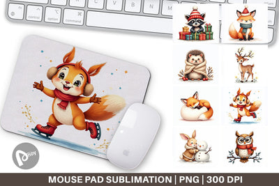 Mouse Pad Whimsical Winter Forest Friends Watercolor Sublimation artnoy 
