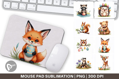 Mouse Pad Whimsical Woodland Friends Easter Watercolor Sublimation artnoy 