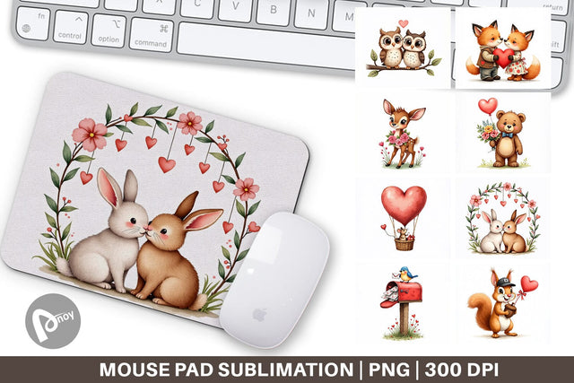 Mouse Pad Whimsical Woodland Valentine Watercolor Storybook Sublimation artnoy 