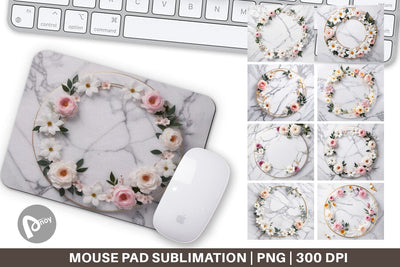 Mouse Pad White Marble with Flower Sublimation artnoy 