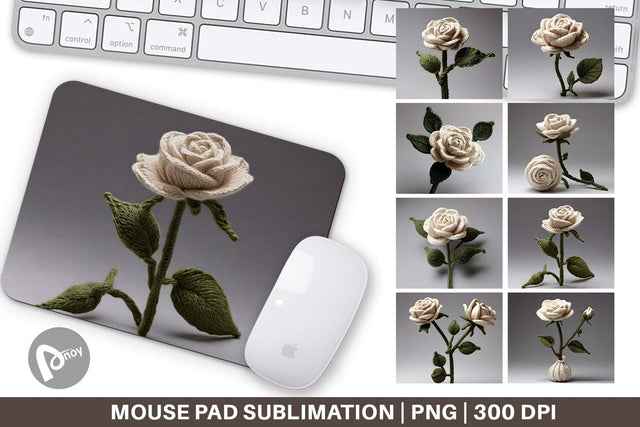 Mouse Pad White Rose Embroidery Sublimation artnoy 