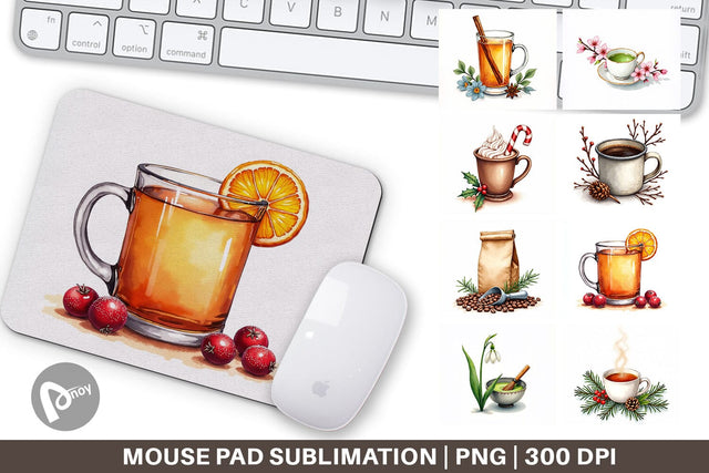 Mouse Pad Winter Botanicals & Warm Brews Sublimation artnoy 