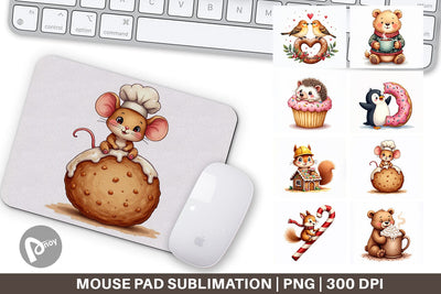 Mouse Pad Winter Critters & Sweets Watercolor Sublimation artnoy 