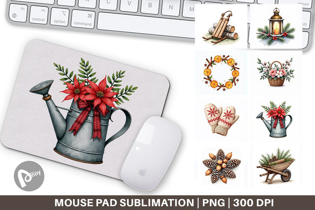 Mouse Pad Winter Woodland Farmhouse Elements Watercolor Sublimation artnoy 