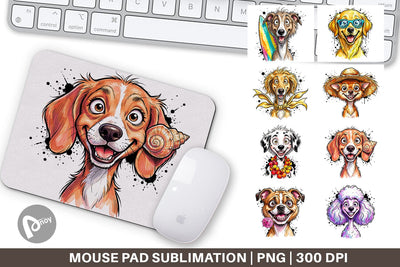 Mouse Pad Witty Coastal Dog Watercolor Caricature Sublimation artnoy 