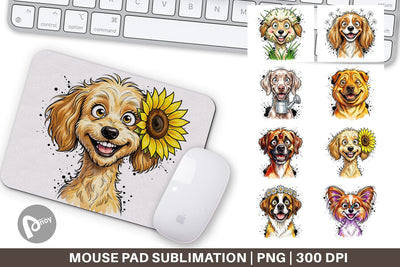 Mouse Pad Witty Summer Garden Dog Watercolor Sublimation artnoy 