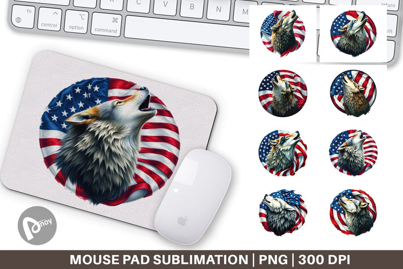 Mouse Pad Wolf 4th of July Sublimation artnoy 