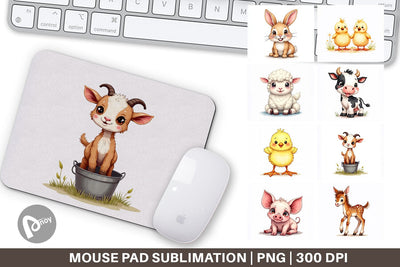 Mouse Pad Wonky Barnyard Babies Watercolor Sublimation artnoy 