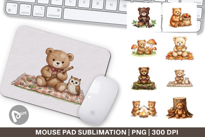 Mouse Pad Woodland Forest Teddy Bear Watercolor Sublimation artnoy 