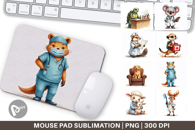 Mouse Pad Woodland Healthcare Heroes Medical Animal Sublimation artnoy 
