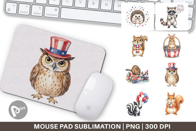 Mouse Pad Woodland Patriotic Animals Watercolor Sublimation artnoy 