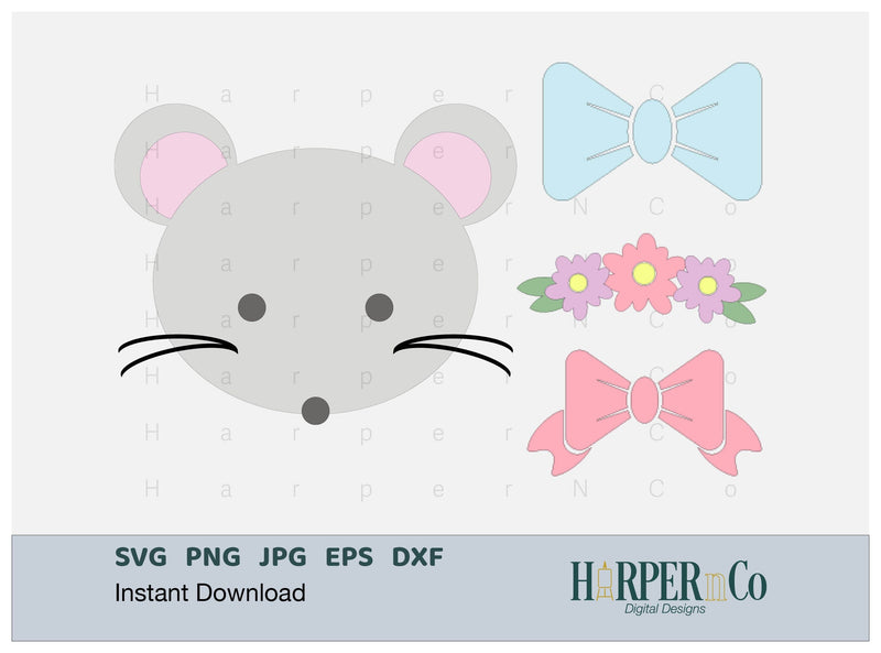 Mouse with Bows and Flowers SVG PNG Cut EPS File SVG HarperNCo 