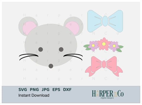Mouse with Bows and Flowers SVG PNG Cut EPS File SVG HarperNCo 