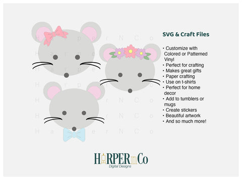 Mouse with Bows and Flowers SVG PNG Cut EPS File SVG HarperNCo 