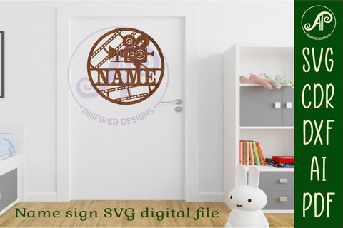 Movie camera name sign svg laser SVG APInspireddesigns 