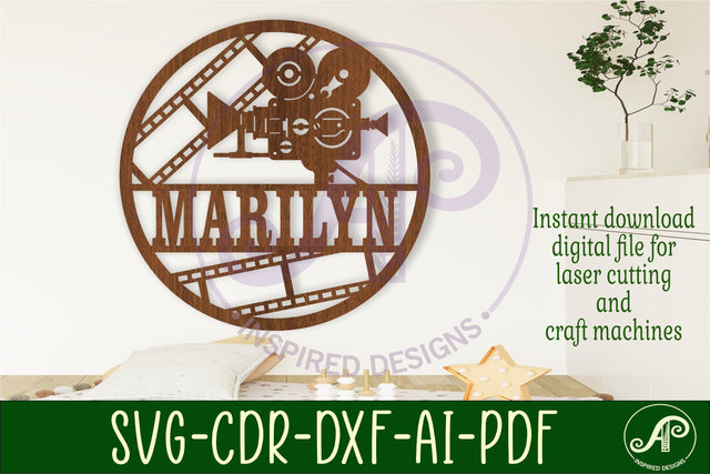 Movie camera name sign svg laser SVG APInspireddesigns 